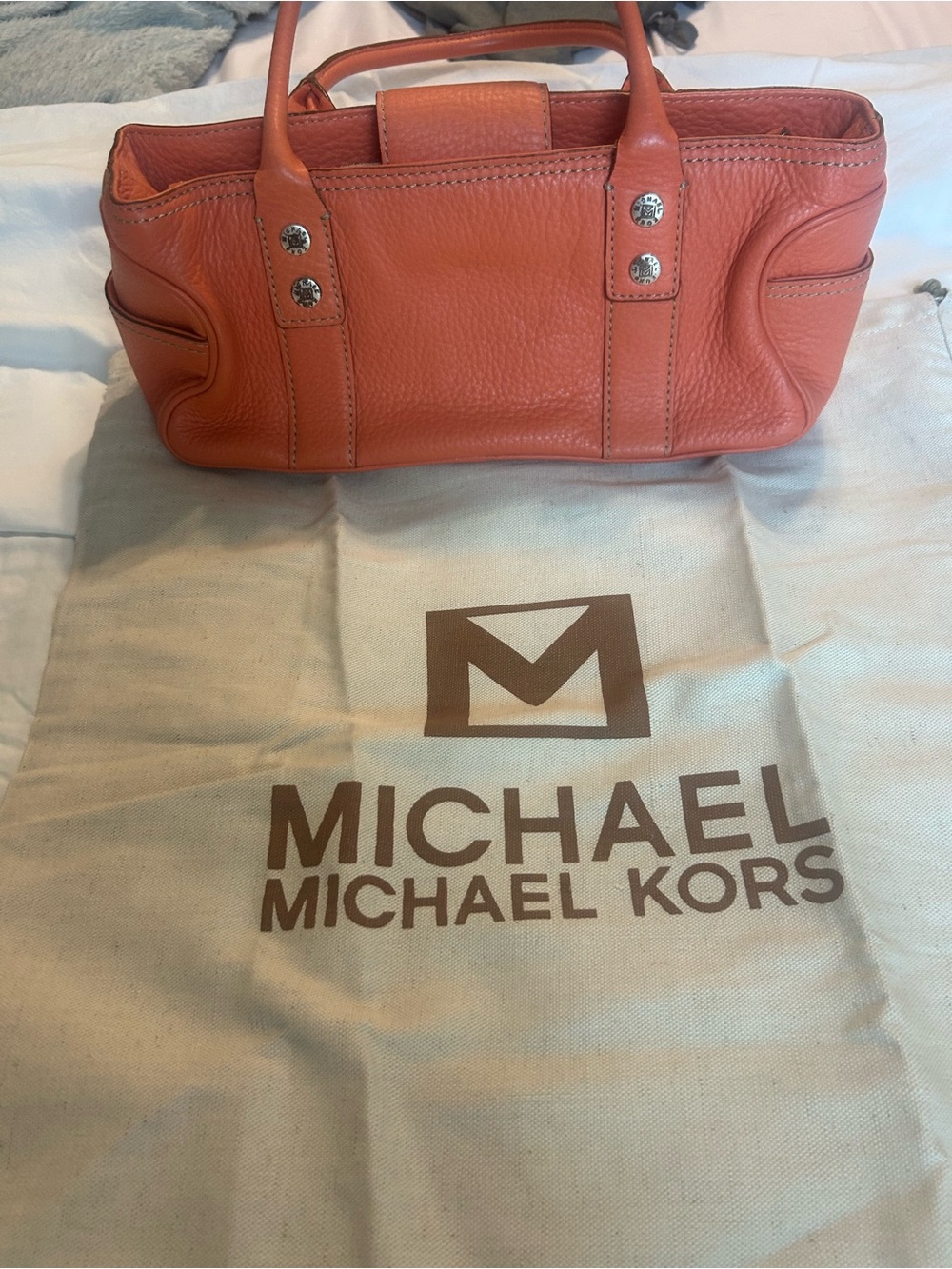 Michael Kors Orange Pebbled Leather Satchel - Picture 6 of 6